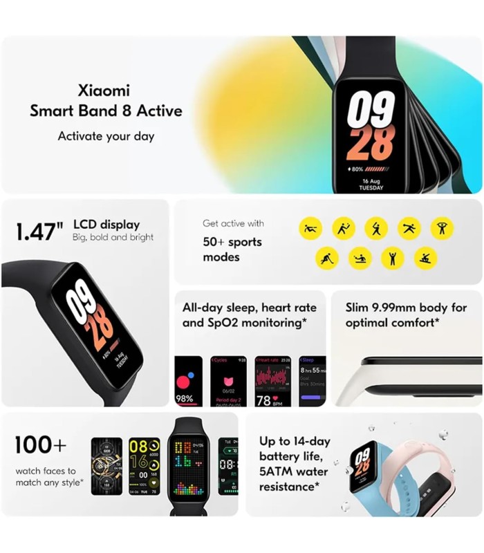 مچ بند هوشمند شیائومی مدل Xiaomi Smart Band 8 active (Mi Band 8)-مشکی- نسخه اکتیو