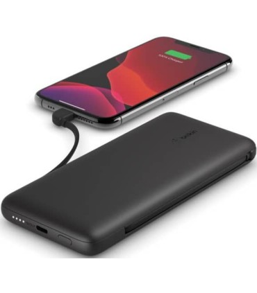 پاوربانک ۱۰ هزار بلکین مدل Belkin BoostCharge Plus 10K Power Bank+Intergated Cables-BPB006-رنگ مشکی