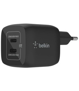 شارژر دیواری ۴۵ وات بلکین Belkin BOOST CHARGE PRO Dual USB-C GaN Wall Charger with PPS 45W - مدل WCH011 - مشکی