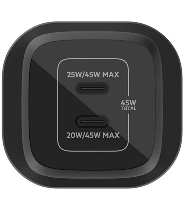 شارژر دیواری ۴۵ وات بلکین Belkin BOOST CHARGE PRO Dual USB-C GaN Wall Charger with PPS 45W - مدل WCH011 - مشکی