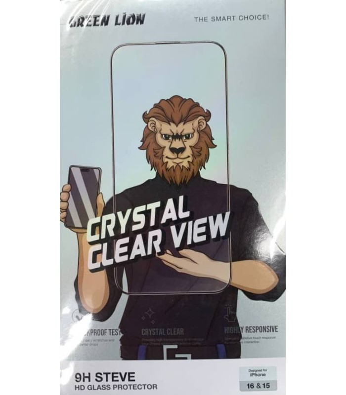 گلس شفاف گرین مدل Green Lion 9H Steve HD مناسب برای گوشی آیفون ۱۵ و آیفون ۱۶