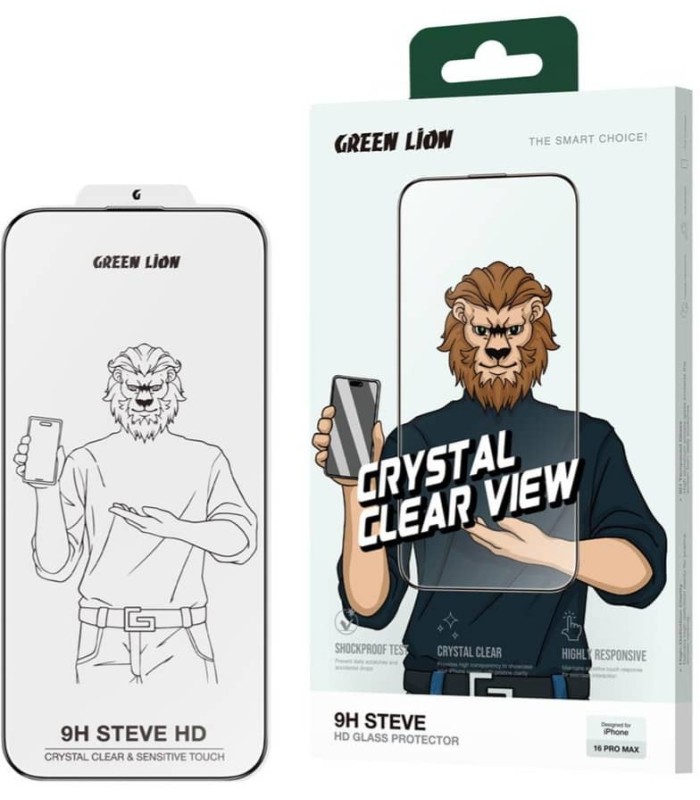 گلس شفاف گرین مدل Green Lion 9H Steve HD مناسب برای گوشی آیفون ۱۶ پرو مکس/۱۷ پرومکس