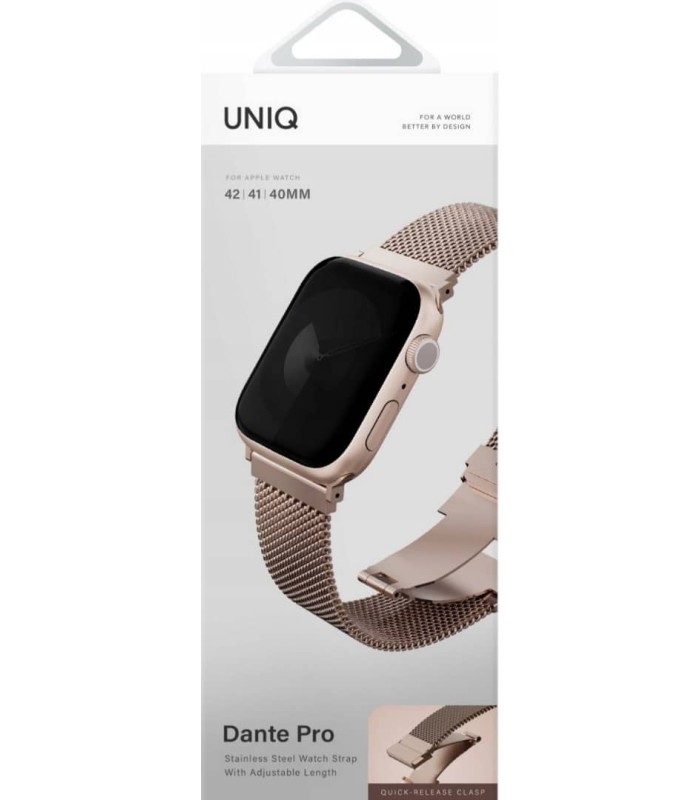 بند اپل واچ‌ یونیک مدل UNIQ Dante Pro Steel Strap 42/41/40/38mm- رزگلد