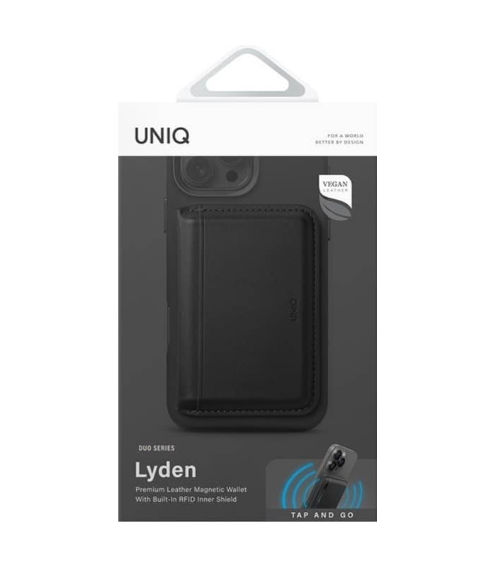 کیف پول چرم مگ‌سیف‌دار یونیک مدل UNIQ Lyden | رنگ مشکی‌