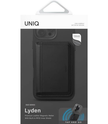 کیف پول چرم مگ‌سیف‌دار یونیک مدل UNIQ Lyden | رنگ مشکی‌