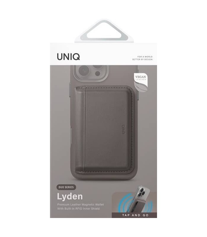 کیف پول چرم مگ‌سیف‌دار یونیک مدل UNIQ Lyden | رنگ خاکستری