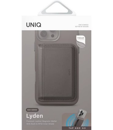 کیف پول چرم مگ‌سیف‌دار یونیک مدل UNIQ Lyden | رنگ خاکستری