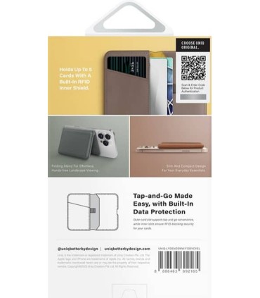 کیف پول چرم مگ‌سیف‌دار یونیک مدل UNIQ Lyden | رنگ خاکستری