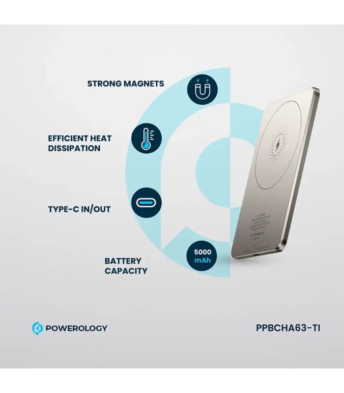 پاوربانک ۵۰۰۰ پاورولوژی مدل Powerology Magsafe PPBCHA63-TI - رنگ تیتانیوم