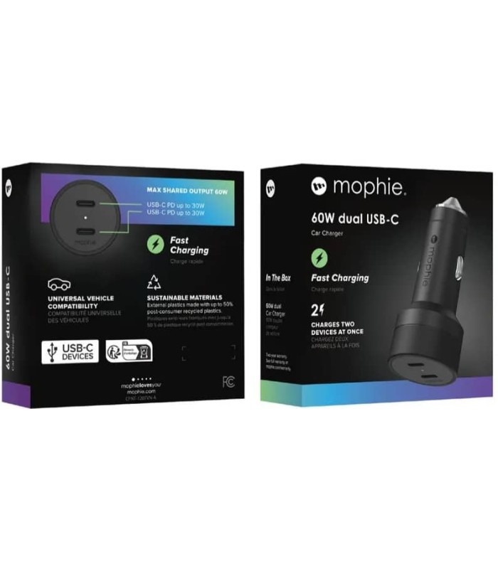 شارژر فندکی خودرو ۶۰ وات موفی مدل mophie 60W Dual Port USB-C