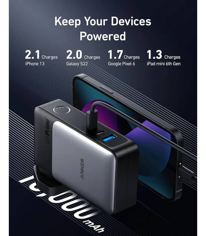شارژر ۶۵ وات و پاوربانک ۱۰ هزار میلی آمپر انکر مدل Anker 2in1 Hybrid Charger A1651