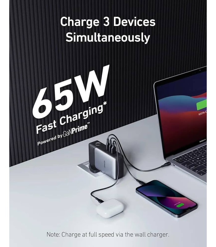 شارژر ۶۵ وات و پاوربانک ۱۰ هزار میلی آمپر انکر مدل Anker 2in1 Hybrid Charger A1651