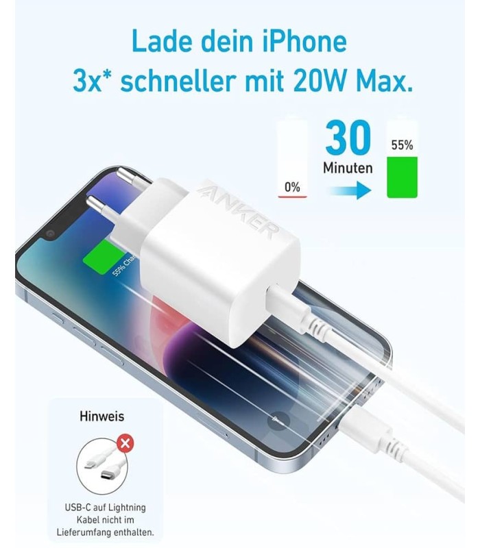 آداپتور شارژر ۲۰ وات به همراه کابل دو سر USB-C انکر مدل Anker Select Charger 20w B2347