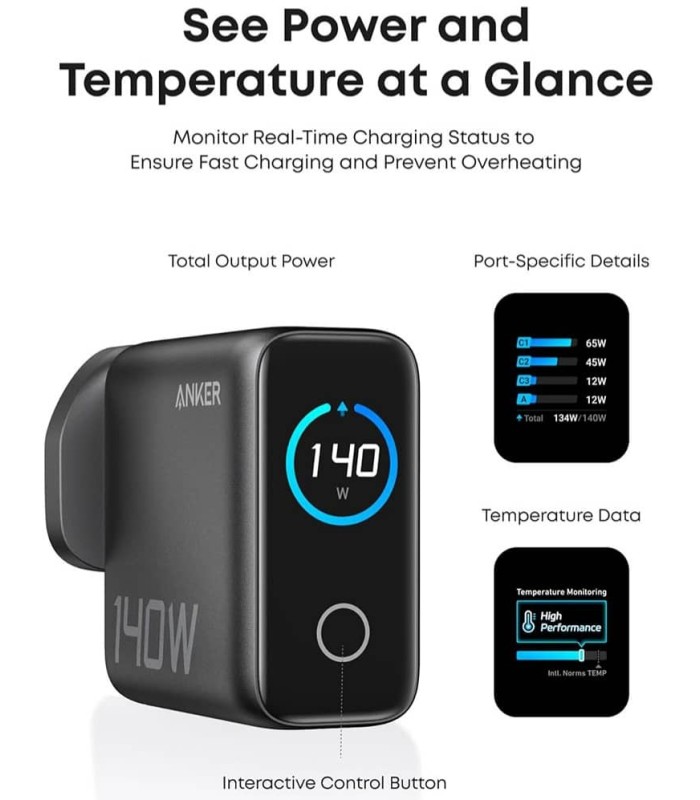 آداپتور شارژر ۱۴۰ وات انکر مدل Anker Zolo GaN 4 port - B2697