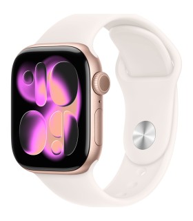 اپل واچ سری ۱۱ آلومینیوم رنگ رزگلد - سایز ۴۲ میلی‌متر - بند اسپرت صورتی