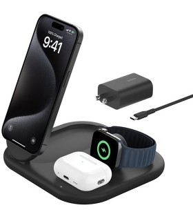 پایه شارژ وایرلس بلکین مدل Belkin BoostCharge 3-in-1 – Qi2 15W – رنگ مشکی