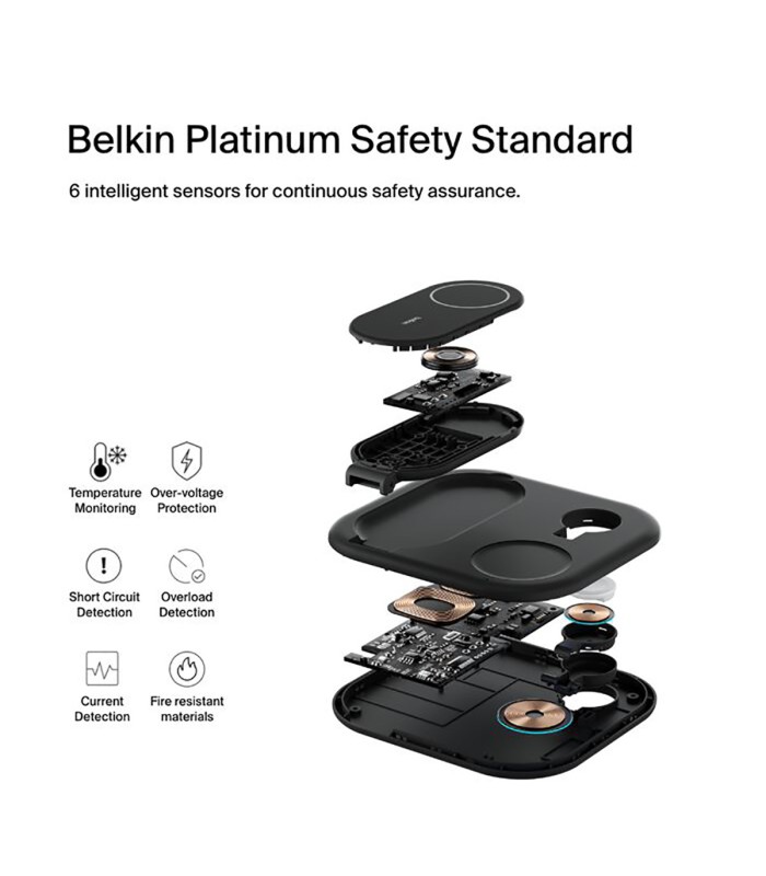 پایه شارژ وایرلس بلکین مدل Belkin BoostCharge 3-in-1 – Qi2 15W – رنگ مشکی