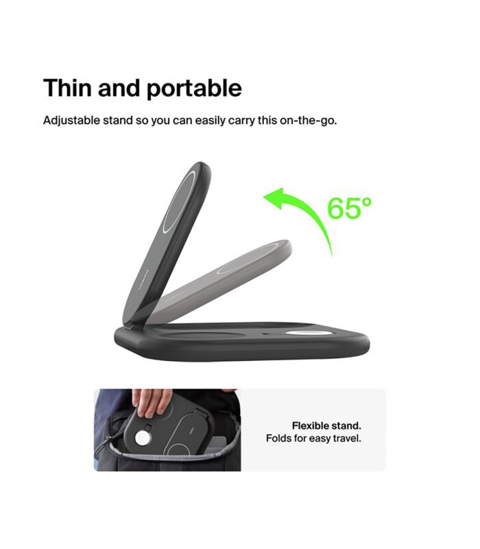 پایه شارژ وایرلس بلکین مدل Belkin BoostCharge 3-in-1 – Qi2 15W – رنگ مشکی