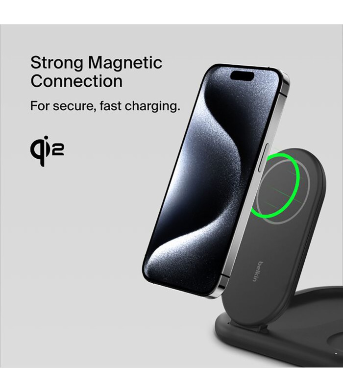 پایه شارژ وایرلس بلکین مدل Belkin BoostCharge 3-in-1 – Qi2 15W – رنگ مشکی