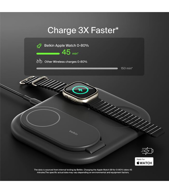 پایه شارژ وایرلس بلکین مدل Belkin BoostCharge 3-in-1 – Qi2 15W – رنگ مشکی