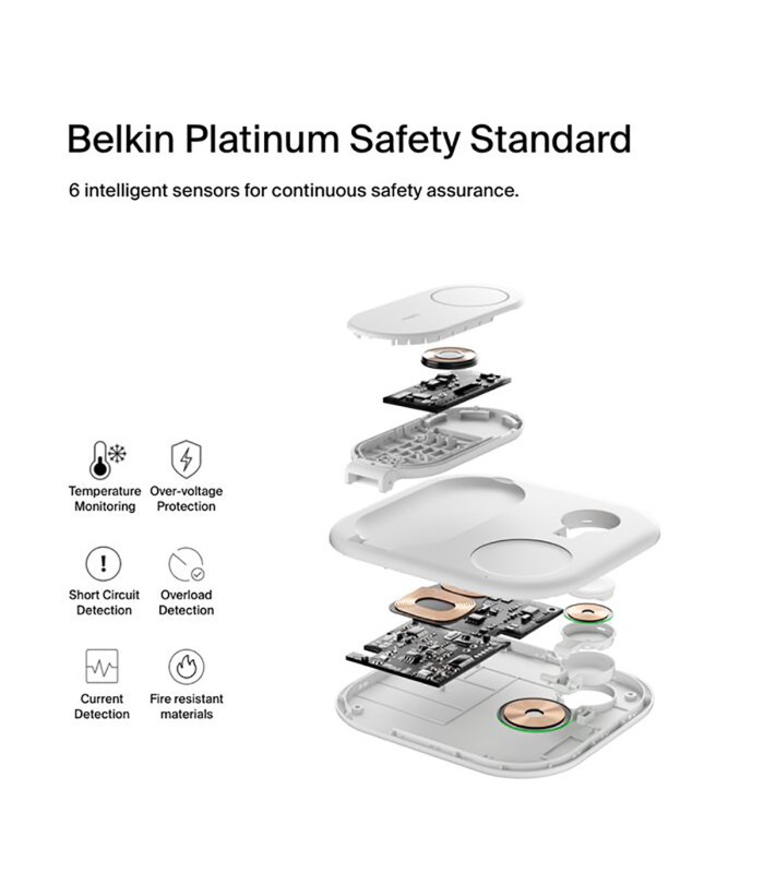 پایه شارژ وایرلس بلکین مدل Belkin BoostCharge 3-in-1 – Qi2 15W – رنگ سفید
