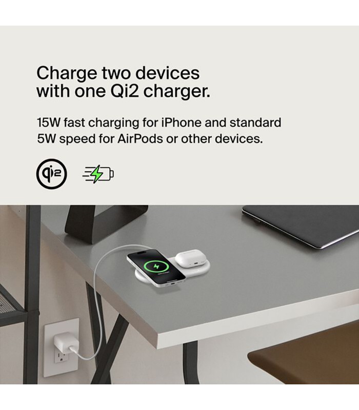 پد شارژ وایرلس بلکین مدل Belkin BoostCharge Pro 2in1 – WIZ021ttWH - سفید