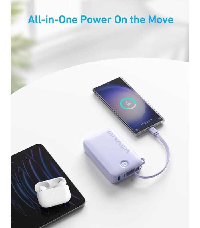 پاوربانک ۲۰ هزار انکر مدل Anker Power Bank A1647 with Built-in USB-C Cable - رنگ مشکی