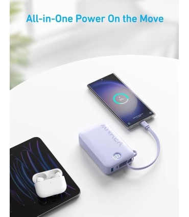 پاوربانک ۲۰ هزار انکر مدل Anker Power Bank A1647 with Built-in USB-C Cable - رنگ مشکی