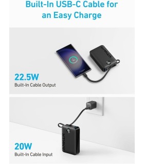 پاوربانک ۲۰ هزار انکر مدل Anker Power Bank A1647 with Built-in USB-C Cable - رنگ مشکی