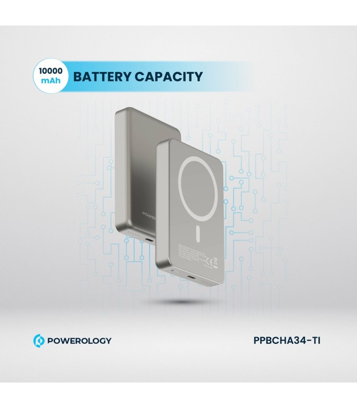 پاوربانک بی‌سیم ۱۰ هزار پاورولوژی مدل Powerology 20W PD & 15W Magsafe PPBCHA34TI - رنگ تیتانیوم