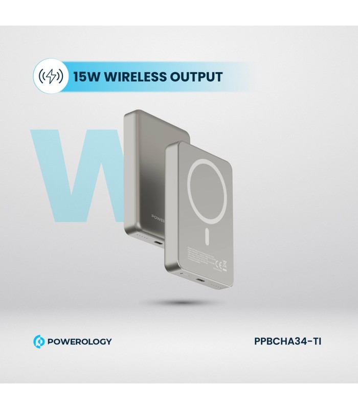 پاوربانک بی‌سیم ۱۰ هزار پاورولوژی مدل Powerology 20W PD & 15W Magsafe PPBCHA34TI - رنگ تیتانیوم