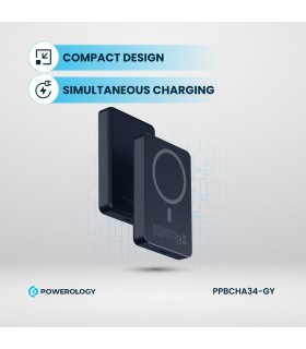پاوربانک بی‌سیم ۱۰ هزار پاورولوژی مدل Powerology 20W PD & 15W Magsafe PPBCHA34-TI - رنگ تیتانیوم