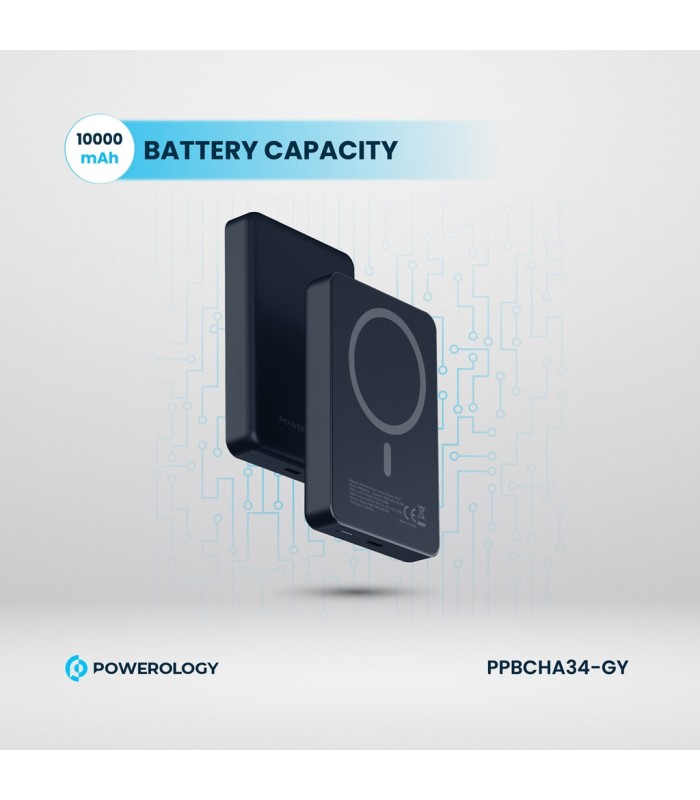 پاوربانک بی‌سیم ۱۰ هزار پاورولوژی مدل Powerology 20W PD & 15W Magsafe PPBCHA34-TI - رنگ تیتانیوم