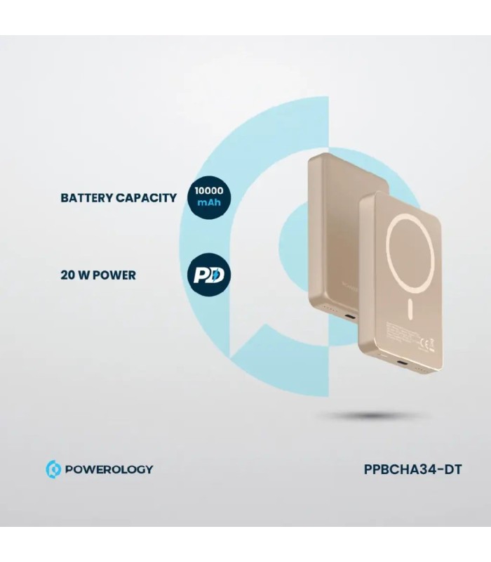 پاوربانک بی‌سیم ۱۰ هزار پاورولوژی مدل Powerology 20W PD & 15W Magsafe PPBCHA34-DT - رنگ مسی
