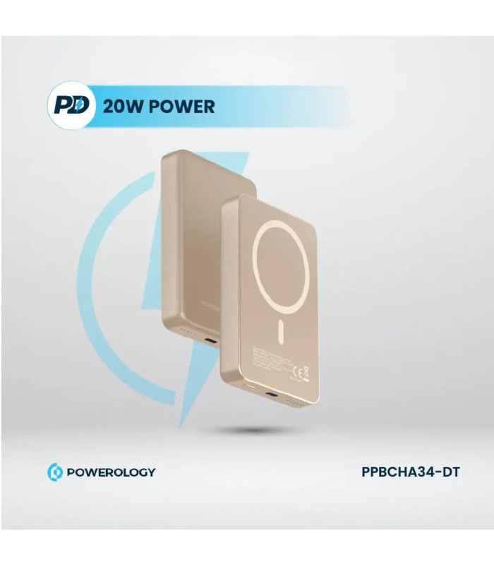 پاوربانک بی‌سیم ۱۰ هزار پاورولوژی مدل Powerology 20W PD & 15W Magsafe PPBCHA34-DT - رنگ مسی