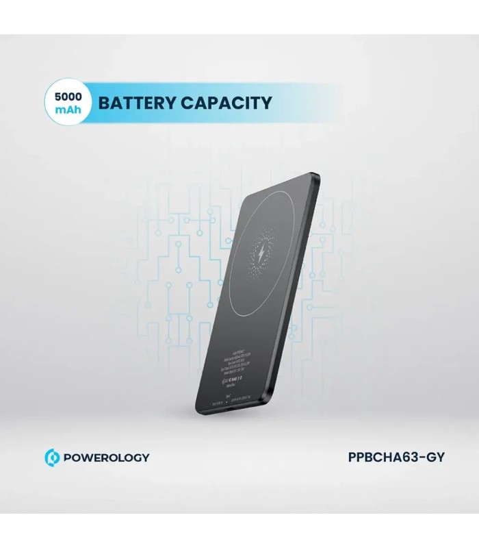پاوربانک فوق باریک بی‌سیم ۵ هزار پاورولوژی مدل Powerology MagSafe Power Bank PPBCHA63GY - رنگ خاکستری