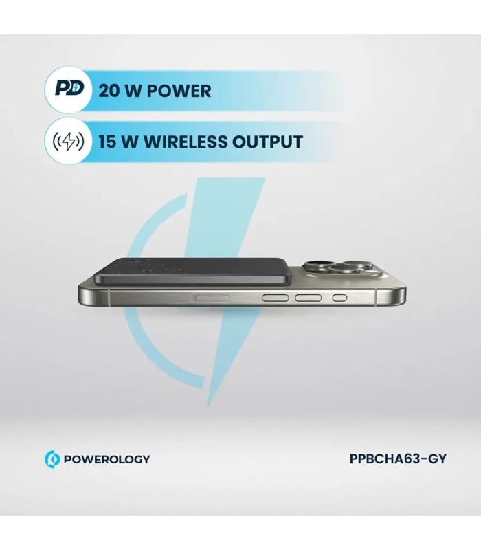 پاوربانک فوق باریک بی‌سیم ۵ هزار پاورولوژی مدل Powerology MagSafe Power Bank PPBCHA63GY - رنگ خاکستری
