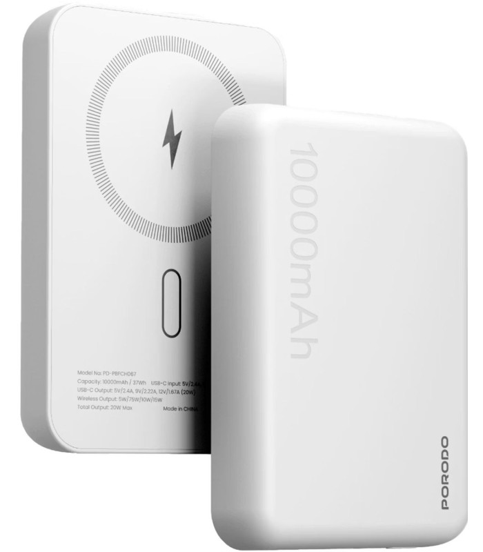 پاوربانک بی‌سیم ۱۰ هزار پرودو مدل Porodo PB067 MagSafe Power Bank - رنگ سفید
