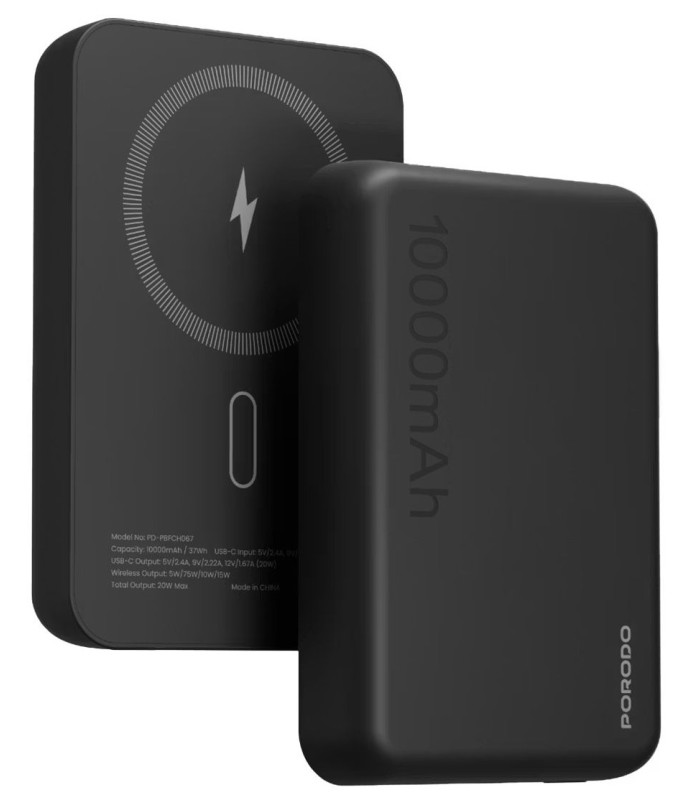 پاوربانک بی‌سیم ۱۰ هزار پرودو مدل Porodo PB067 MagSafe Power Bank - رنگ مشکی