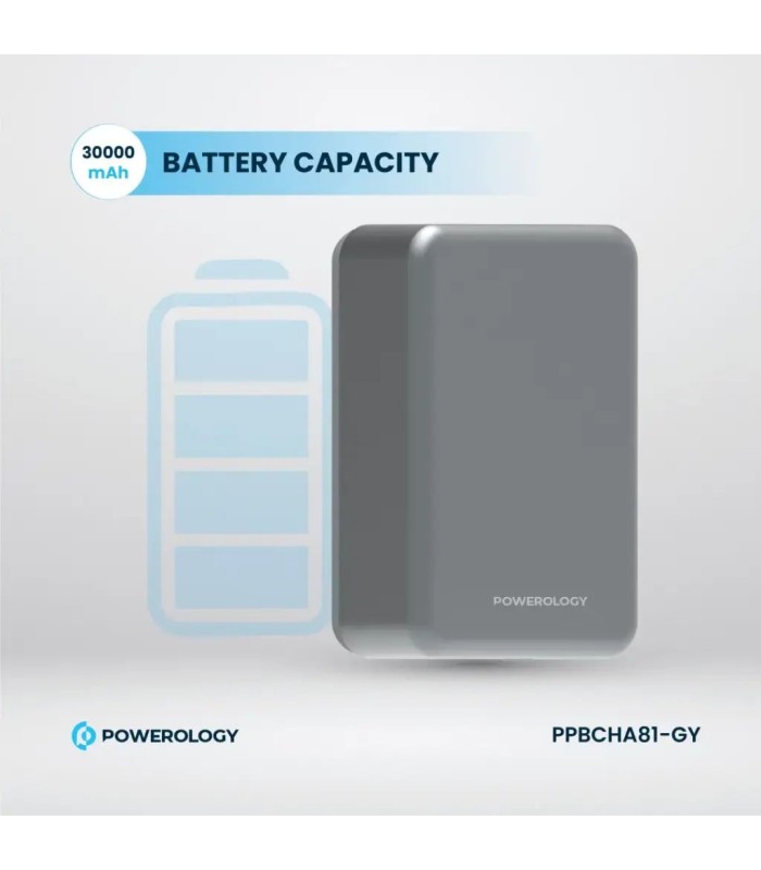پاوربانک مگ سیف ۳۰ هزار میلی‌آمپر پاورولوژی مدل Powerology Power Bank PPBCH81-GY - رنگ خاکستری