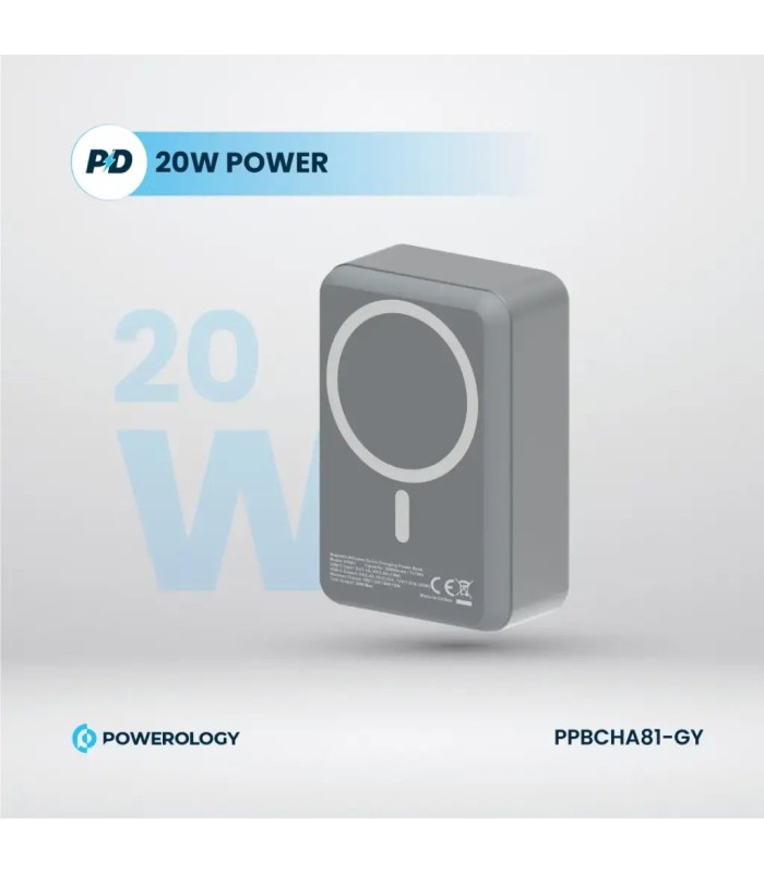 پاوربانک مگ سیف ۳۰ هزار میلی‌آمپر پاورولوژی مدل Powerology Power Bank PPBCH81-GY - رنگ خاکستری