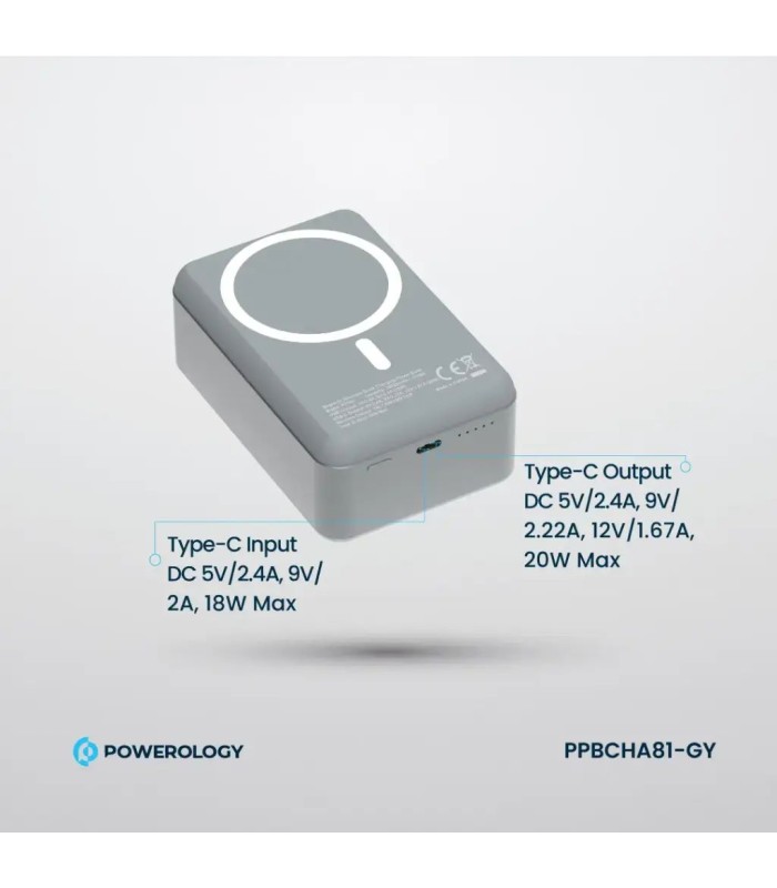 پاوربانک مگ سیف ۳۰ هزار میلی‌آمپر پاورولوژی مدل Powerology Power Bank PPBCH81-GY - رنگ خاکستری