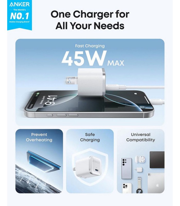 آداپتور انکر مدل Anker A2692 Nano AdaptorUltra 45W 1C - رنگ سفید