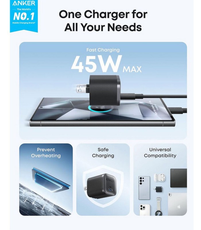 آداپتور انکر مدل Anker A2692 Nano AdaptorUltra 45W 1C - رنگ مشکی
