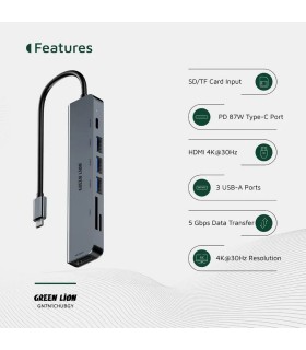 هاب ۷ در ۱ تایپ سی گرین لاین مدل Green Lion GN7N1CHUBGY USB-C
