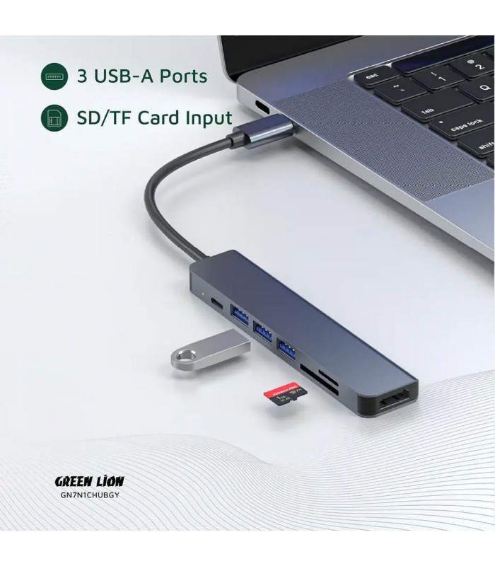 هاب ۷ در ۱ تایپ سی گرین لاین مدل Green Lion GN7N1CHUBGY USB-C