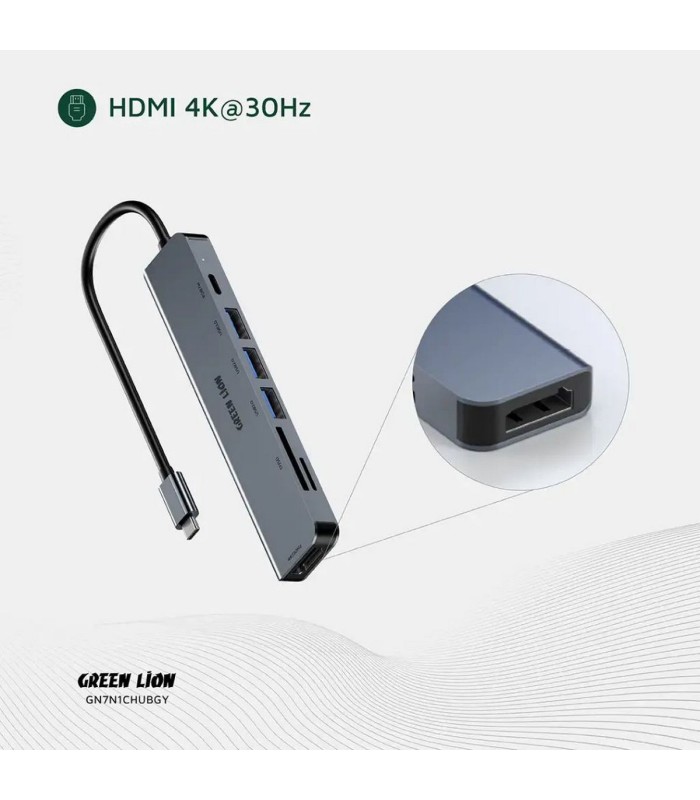 هاب ۷ در ۱ تایپ سی گرین لاین مدل Green Lion GN7N1CHUBGY USB-C