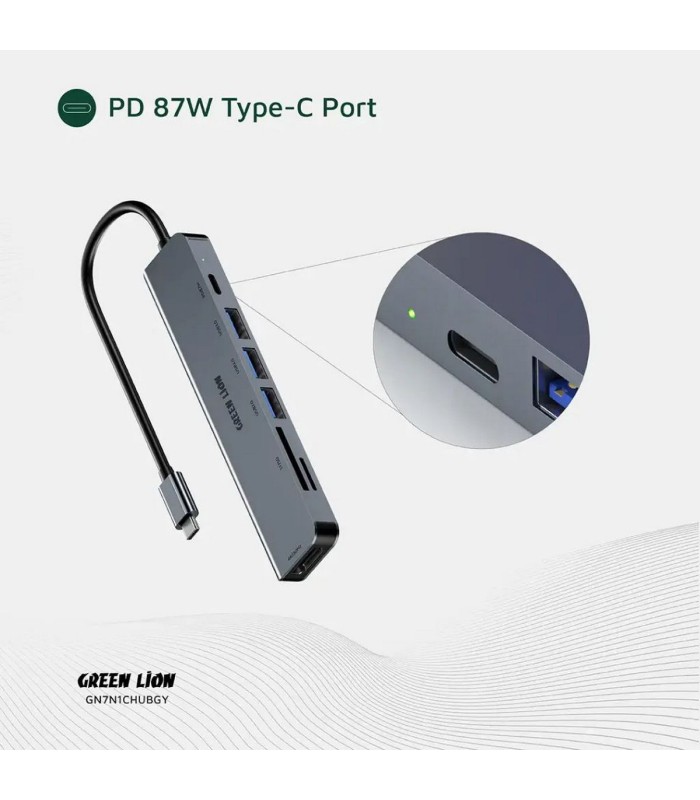 هاب ۷ در ۱ تایپ سی گرین لاین مدل Green Lion GN7N1CHUBGY USB-C