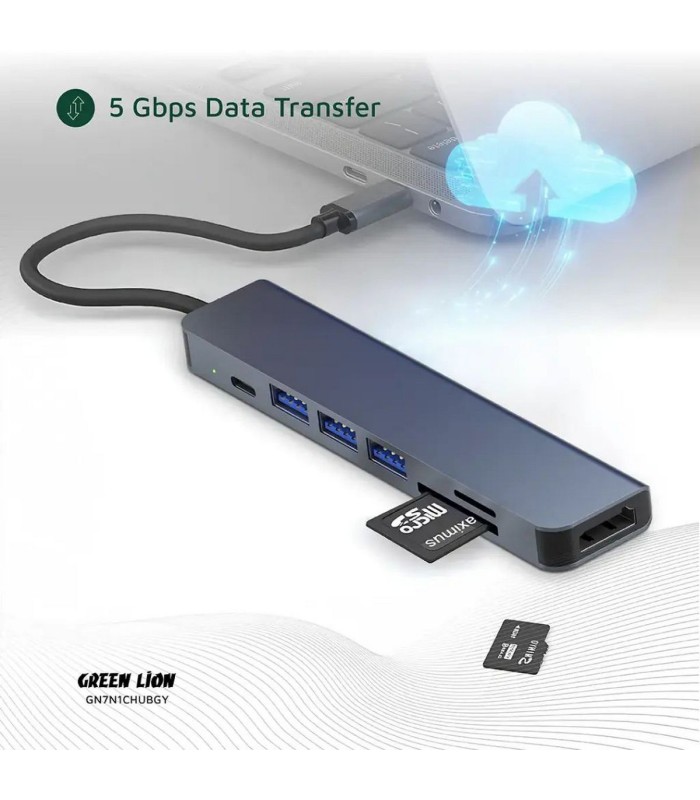 هاب ۷ در ۱ تایپ سی گرین لاین مدل Green Lion GN7N1CHUBGY USB-C