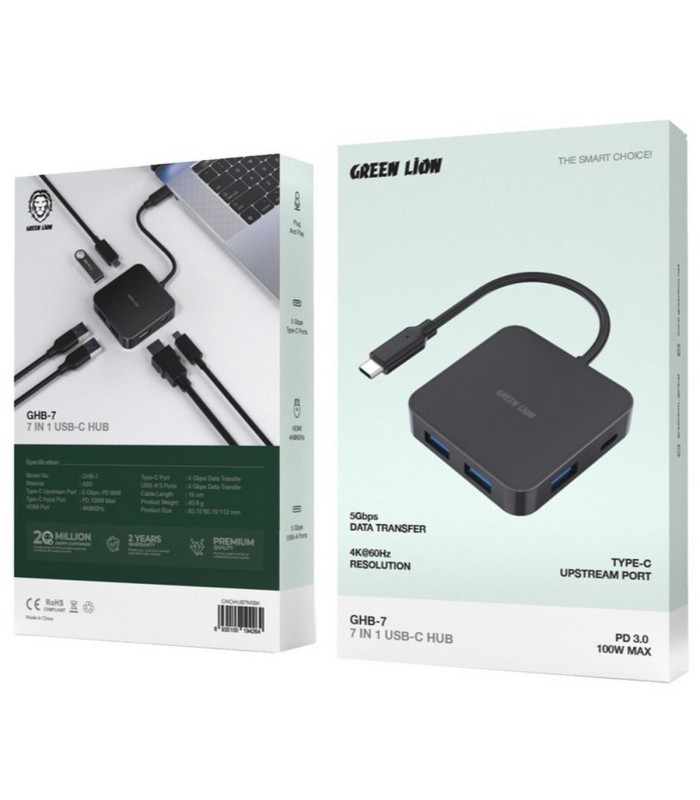 هاب ۷ در ۱ تایپ سی گرین لاین مدل Green Lion GHB-7 PD 3.0